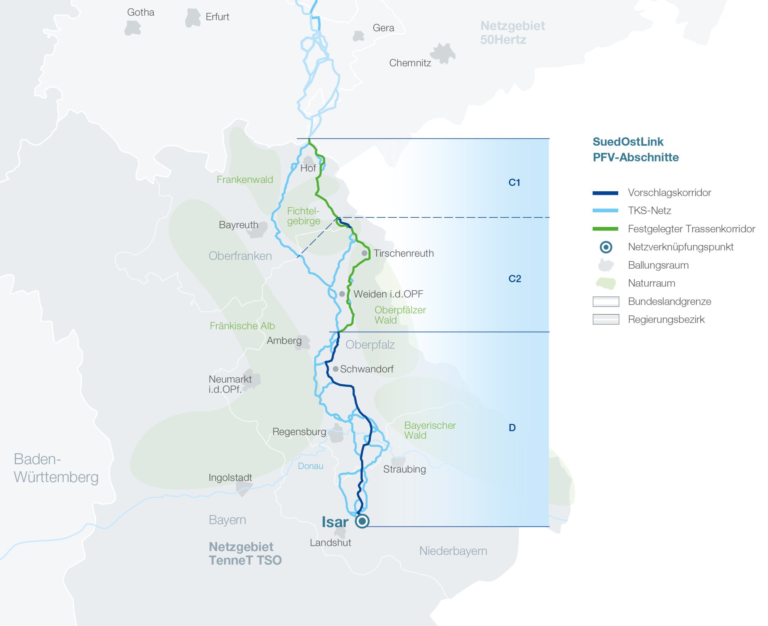 Tennet Südostlink Strecke