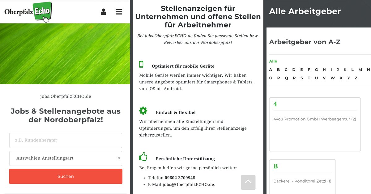 3-geteilt Screenshot Jobbörse Jobportal OberpfalzECHO Jobs Stellenanzeigen