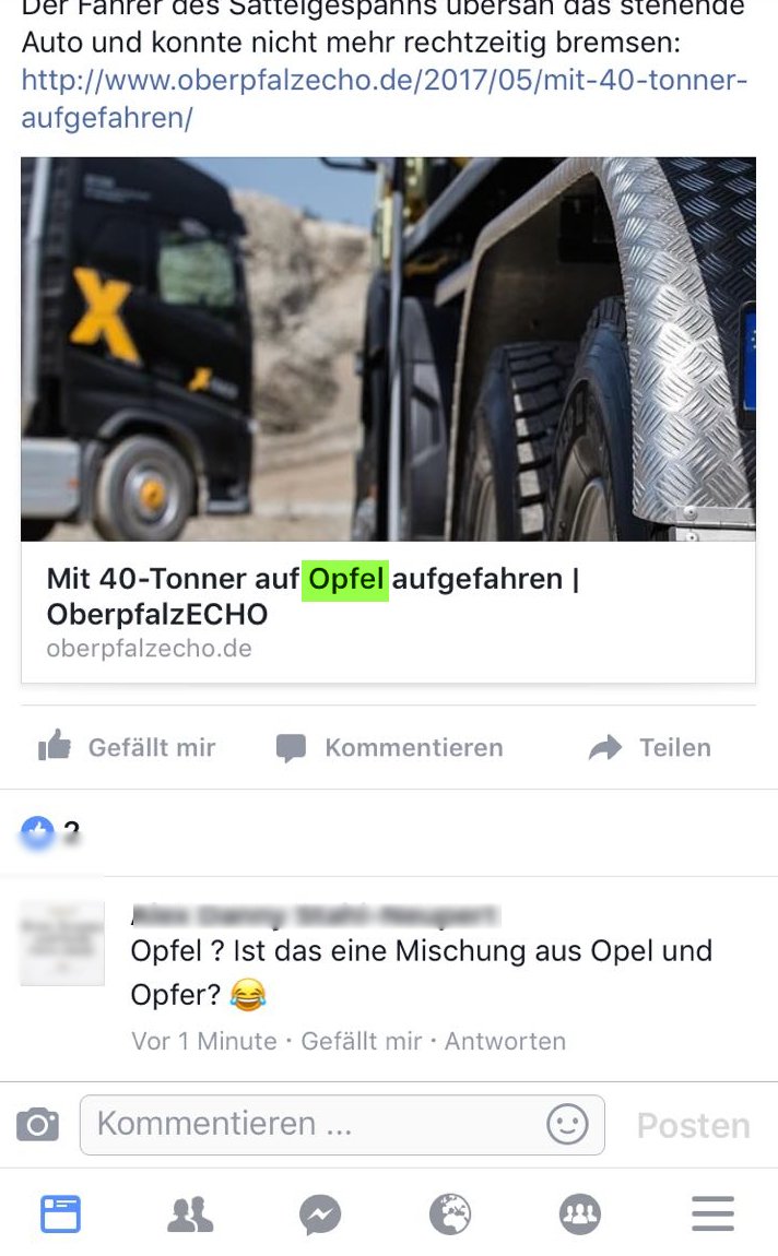 40-Tonner auf Opfel aufgefahren - Opel und Opfer