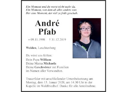 Traueranzeige André Pfab, Weiden