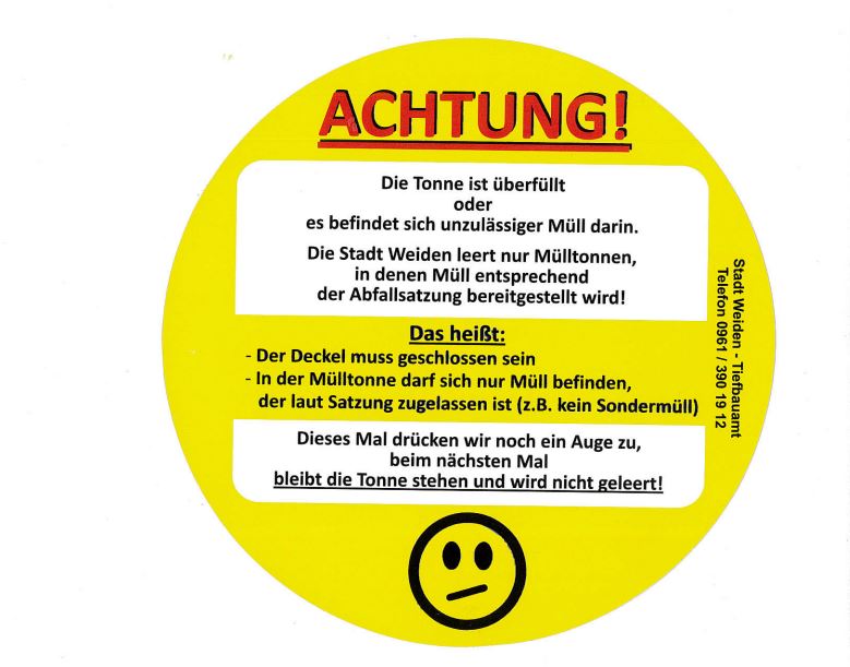 Aufkleber Stadt Weiden Mülltonnen überfüllte