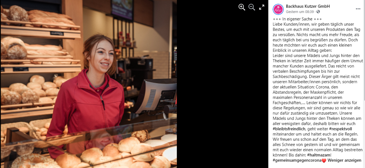 Angriffe und Beleidigungen: Backhaus Kutzer appelliert an Kunden