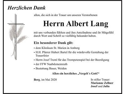Danksagung Albert Lang, Berg
