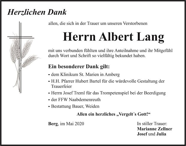 Danksagung Albert Lang Berg