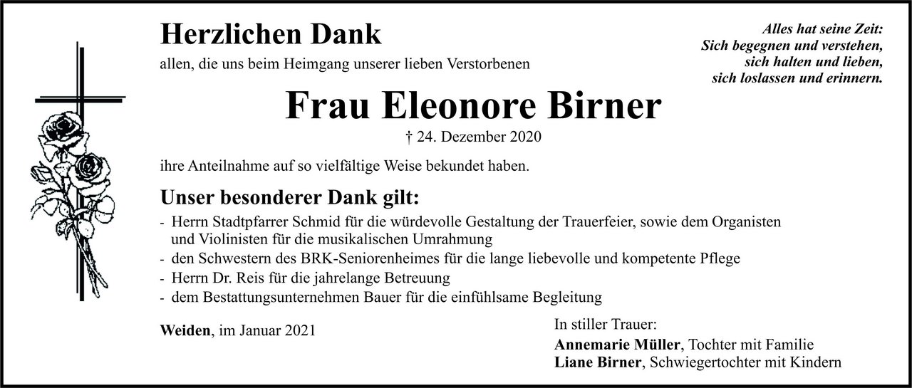 Danksagung Eleonore Birner, Weiden