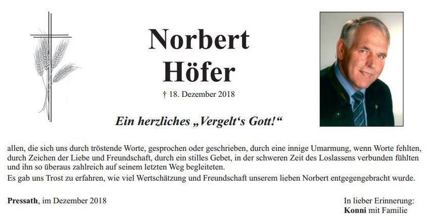 Danksagung Norbert Höfer Pressath