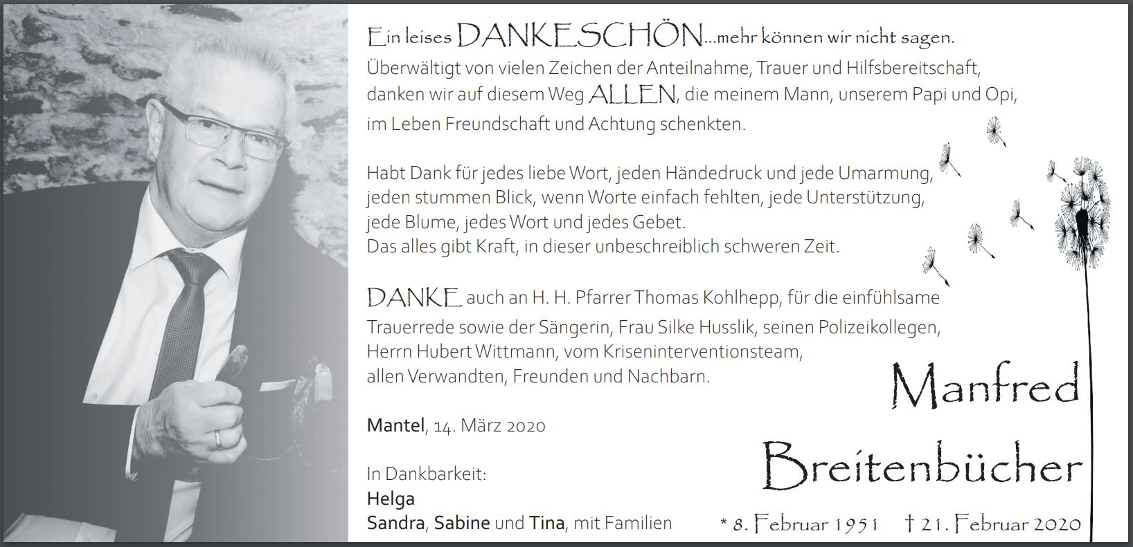 Danksagung Manfred Breitenbücher, Mantel