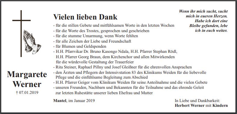 Danksagung Margarete Werner Mantel