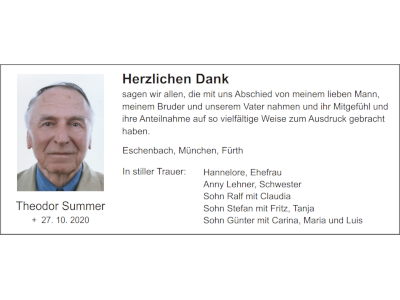 Danksagung Theodor Summer, Eschenbach