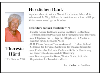 Danksagung Theresia Härtl, Hammerles