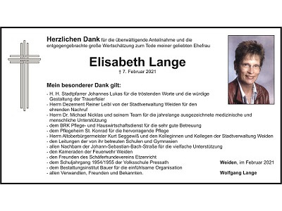 Danksagung Elisabeth Lange, Weiden
