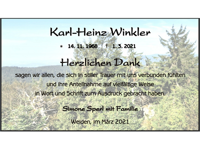 Danksagung Karl-Heinz Winkler, Weiden
