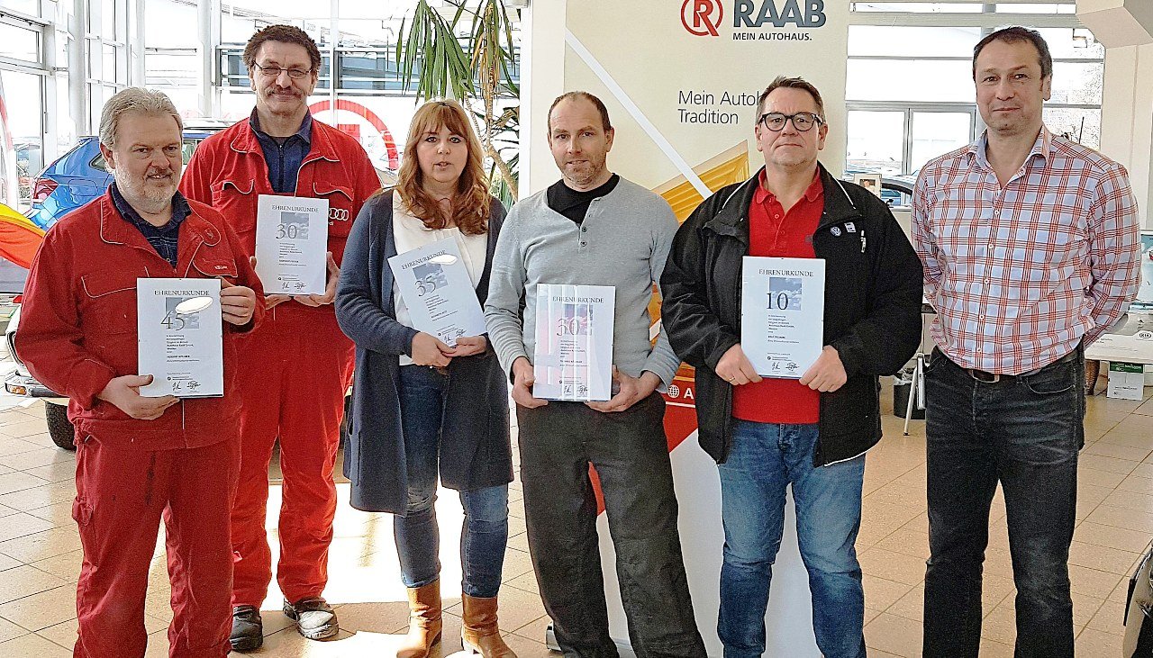 Ehrungen langjährige Mitarbeiter Autohäuser Süd (Weiden), RSZ Stegmann (Weiden) und Raab