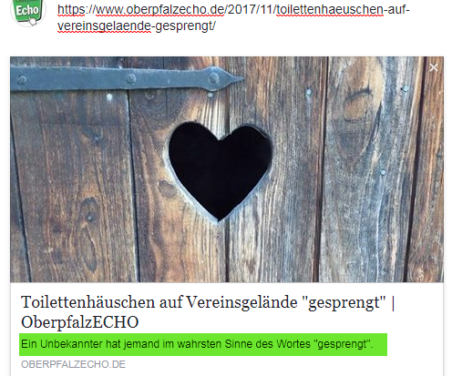 Ein Unbekannter hat jemand im wahrsten Sinne des Wortes gesprengt.