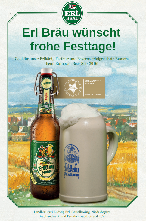 Erl-Bräu GmbH & Co. KG Bayerns bestes Festbier Erlkönig Festbier Bayerns Frohe Festtage