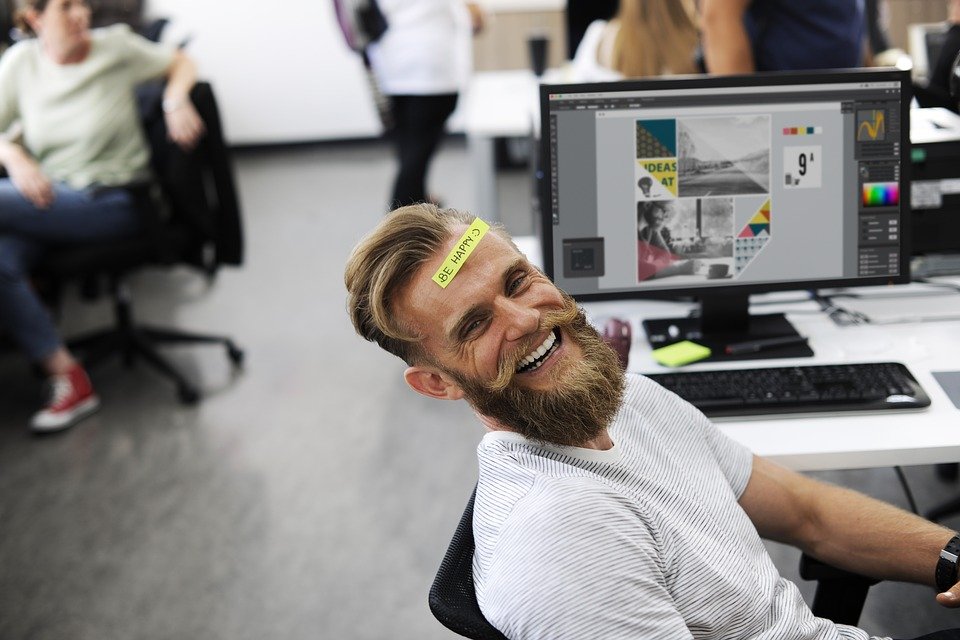 Arbeit Job Büro Symbol Lachen glücklich Mann