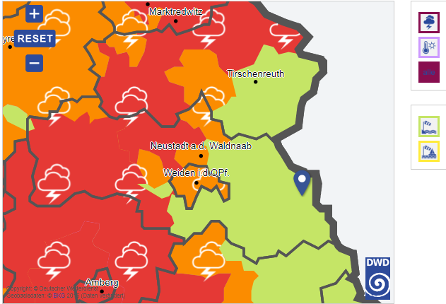Gweitterwarnung Gewitter Oberpfalz Weiden Neustadt Tirschenreuth