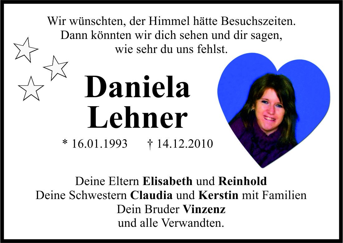 Gedenkanzeige Daniela Lehner