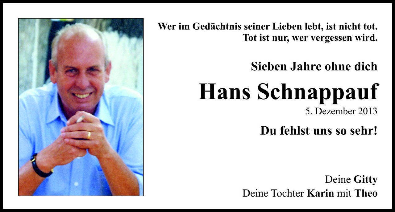 Gedenkanzeige Hans Schnappauf