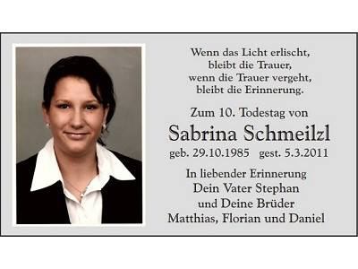 Gedenkanzeige Sabrina Schmeilzl