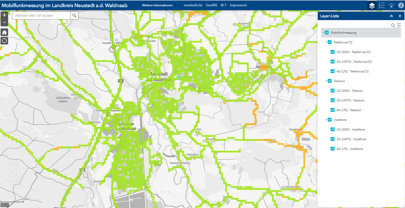 Karte Mobilfunkabdeckung Landkreis Neustadt