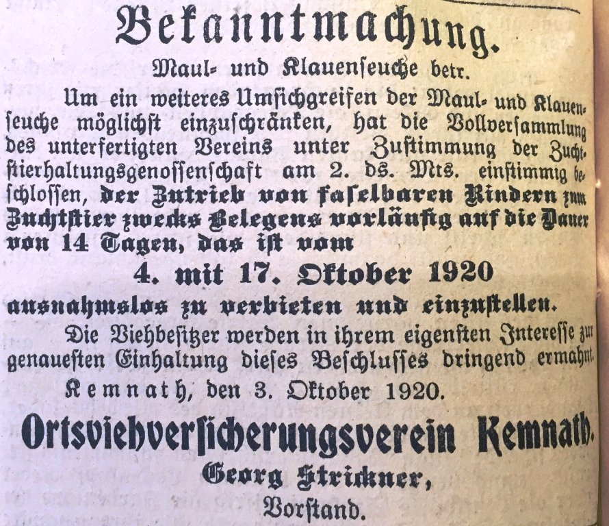 Historischer Erntedankumzug Kastl Maul und Klauenseuche