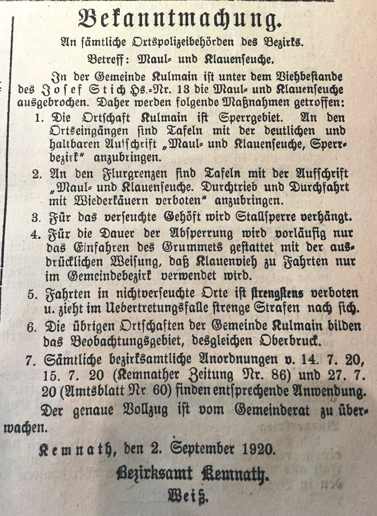 Historischer Erntedankumzug Kastl Maul und Klauenseuche