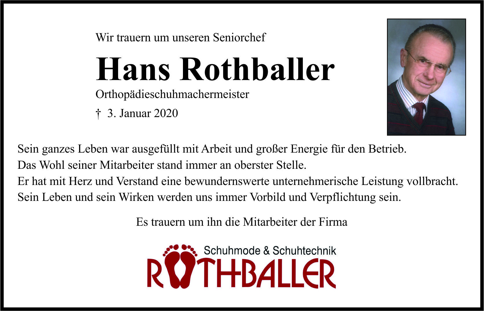 Nachruf Hans Rothballer, Weiden