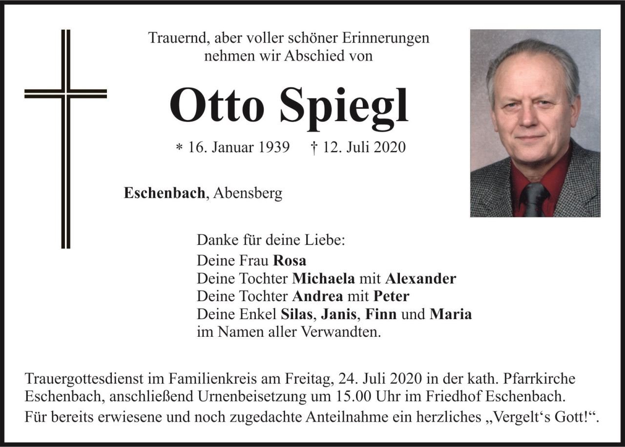 Traueranzeige Otto Spiegl Eschenbach