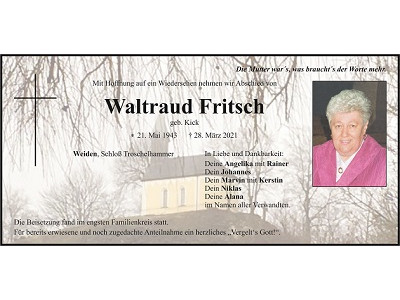 Traueranzeige Waltraud Fritsch, Weiden