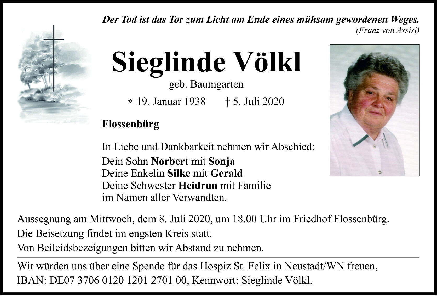 Traueranezige Sieglinde Völkl, Flossenbürg