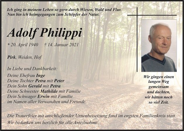 Traueranzeige Adolf Philippi Pirk