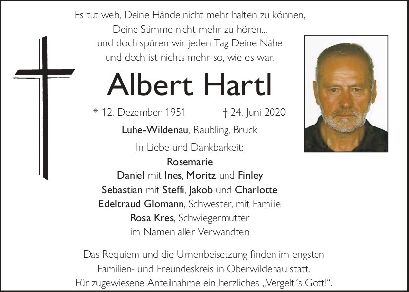 Traueranzeige Albert Hartl