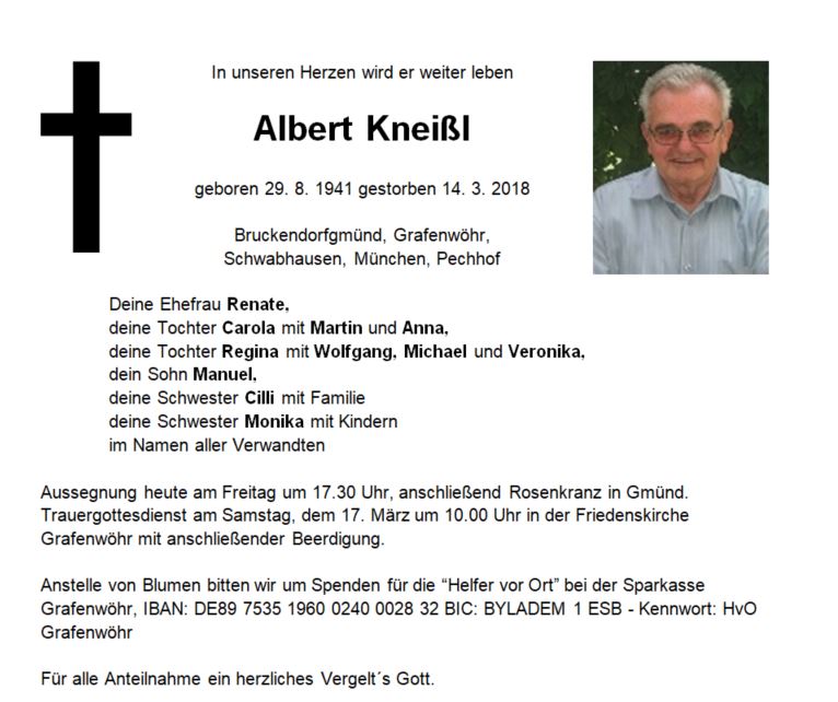 Traueranzeige Albert Kneißl Bruckendorfgmünd