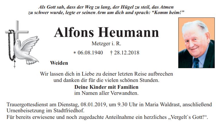 Traueranzeige Alfons Heumann