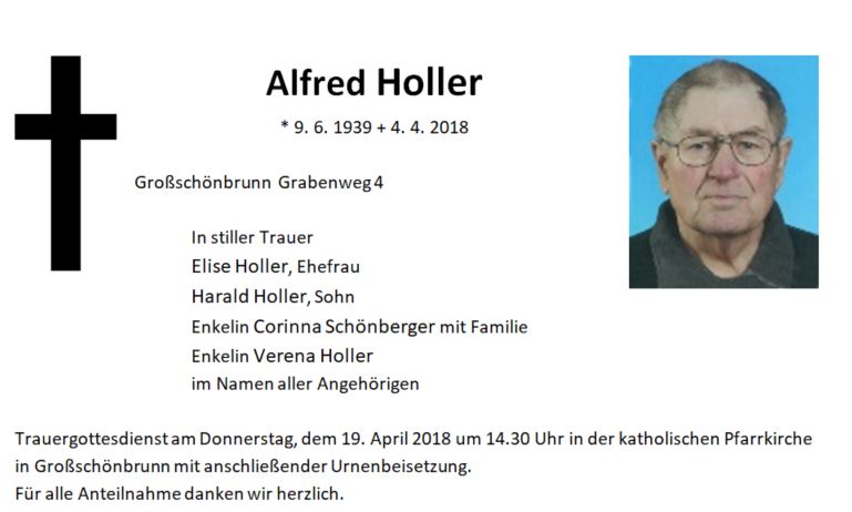 Traueranzeige Alfred Holler Großschönbrunn