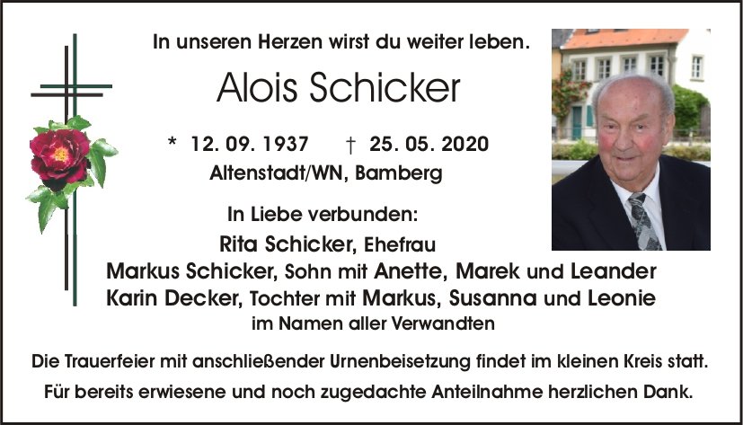 Traueranzeige Alois Schicker