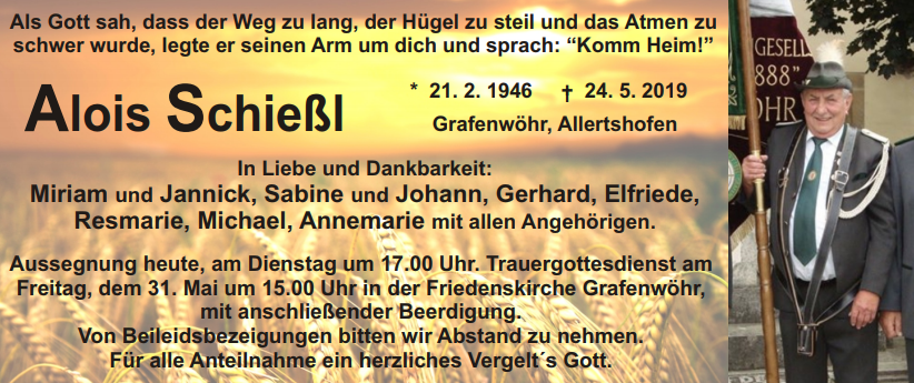 Traueranzeige Alois Schießl