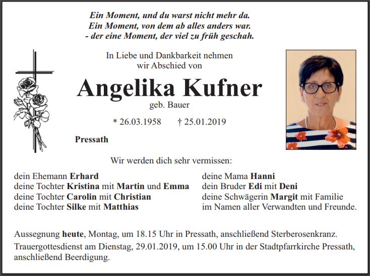 Traueranzeige Angelika Kufner Pressath