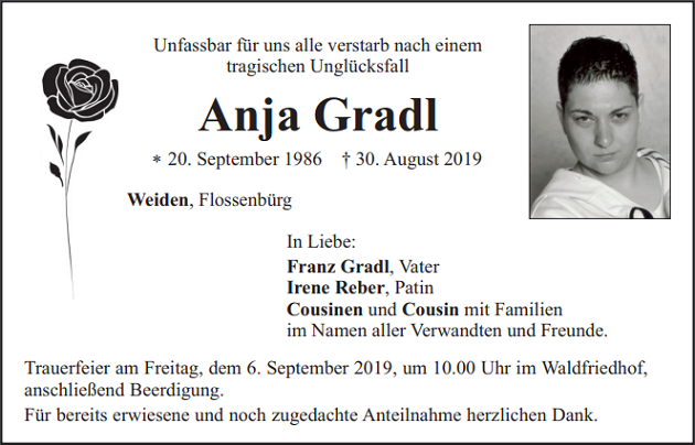 Traueranzeige Anja Gradl Weiden