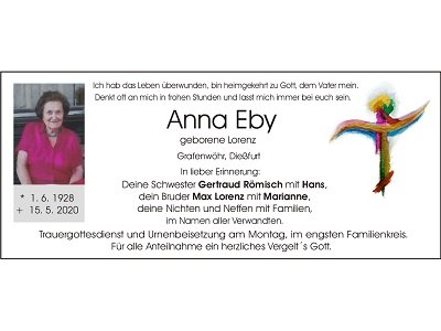 Traueranzeige Anna Eby, Grafenwöhr