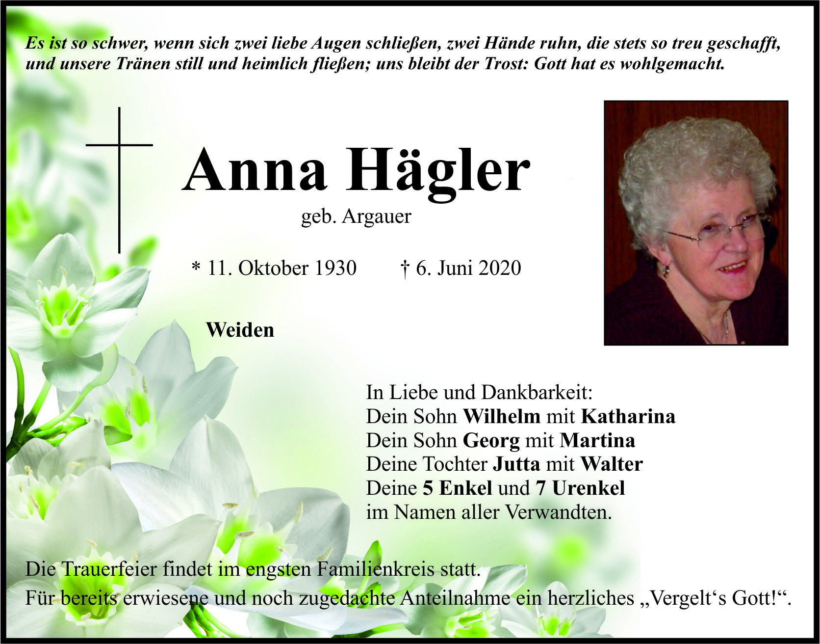 Traueranzeige Anna Hägler