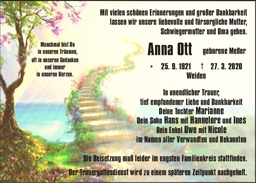 Traueranzeige Anna Ott