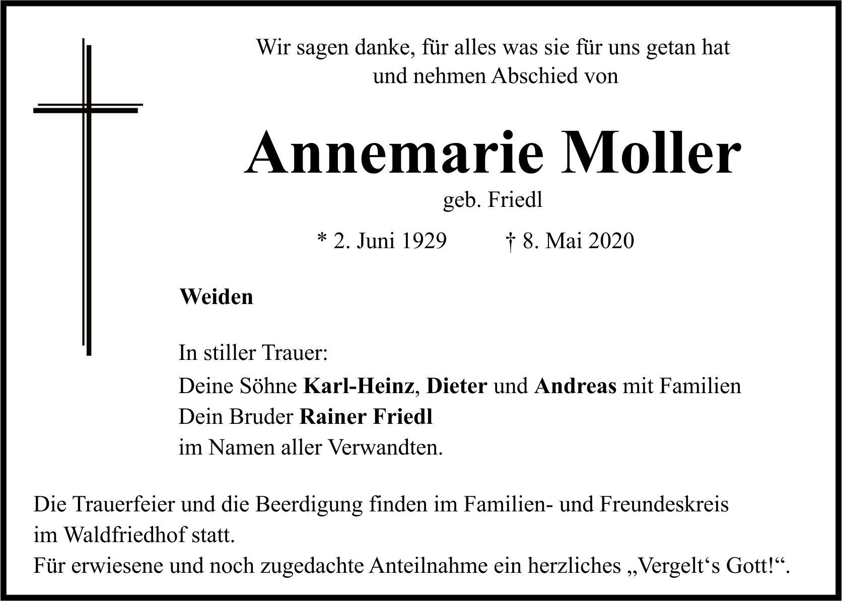 Traueranzeige Annemarie Moller