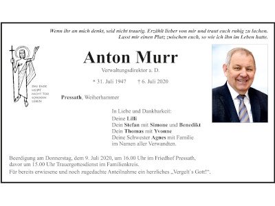 Traueranzeige Anton Murr, Pressath
