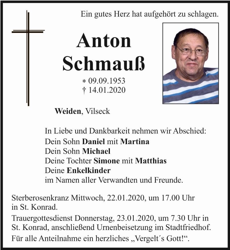 Traueranzeige Anton Schmauß, Weiden