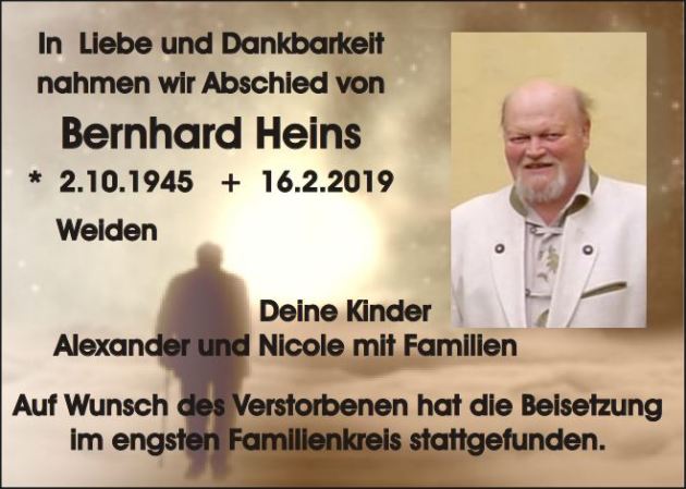 Traueranzeige Bernhard Heins Weiden