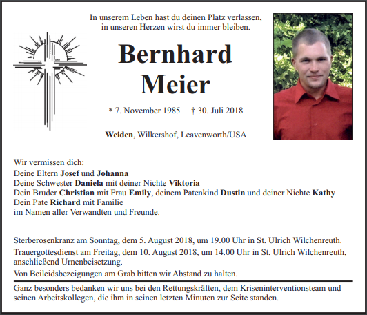 Traueranzeige Bernhard Meier Weiden