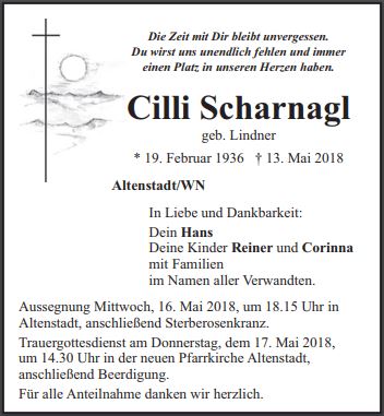 Traueranzeige Cilli Scharnagl AltenstadtWN