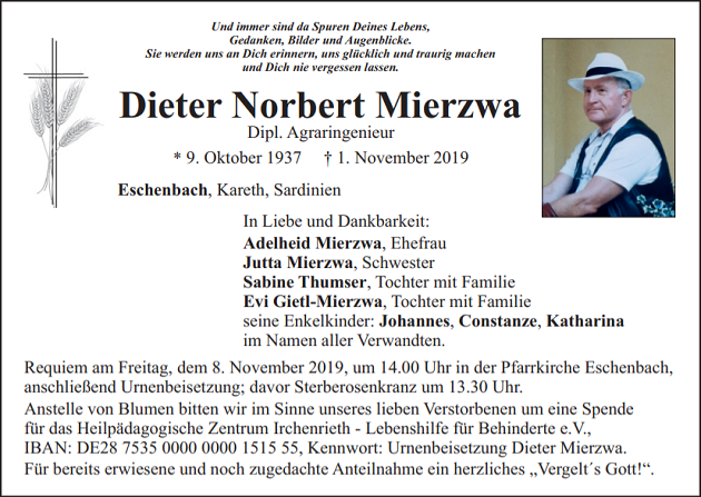 Traueranzeige Dieter Norbert Mierzwa Eschenbach